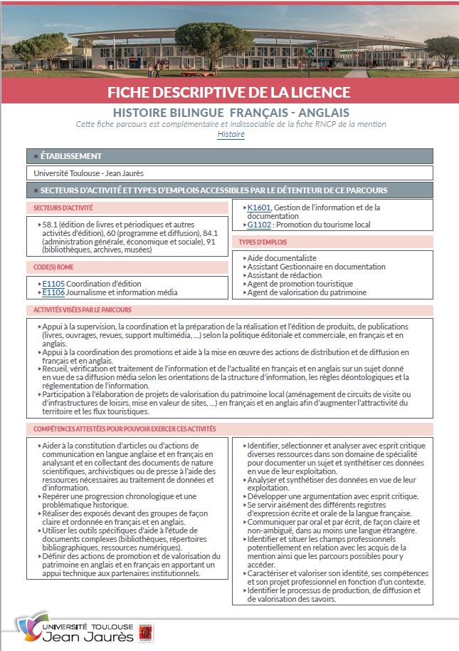 Image fiche descriptive Licence Histoire Bilingue français - Anglais