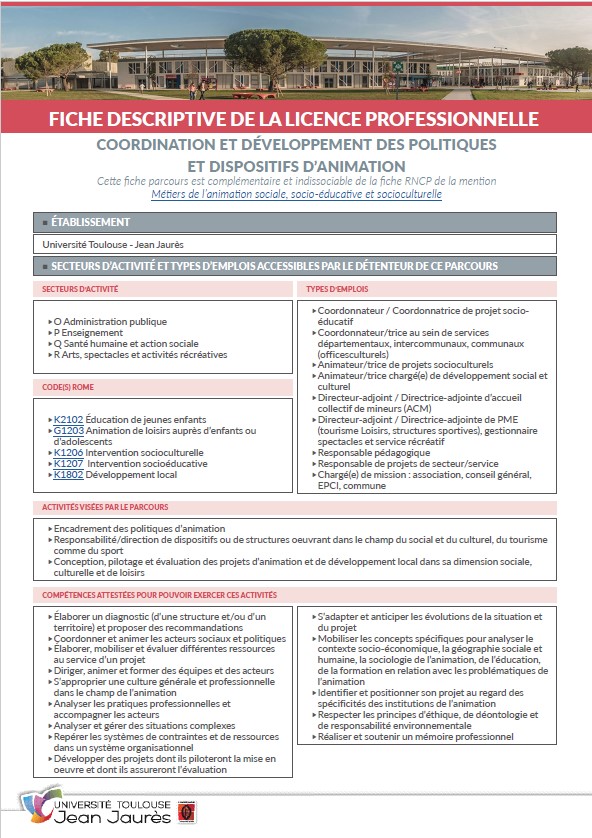 Image  Fiche descriptive LP Coordination et développement des politiques et dispositifs d'animation