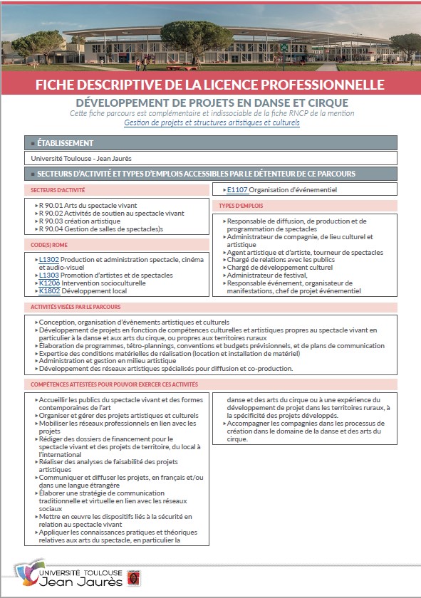 Image fiche descriptive LP Développement de projets danse et cirque