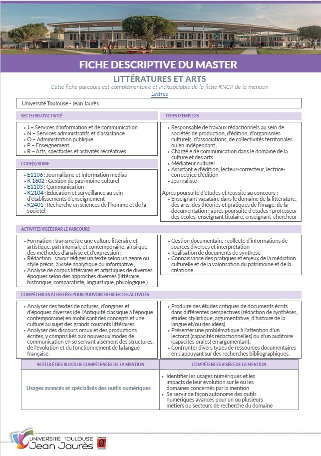 Image fiche descriptive Master Littératures et arts