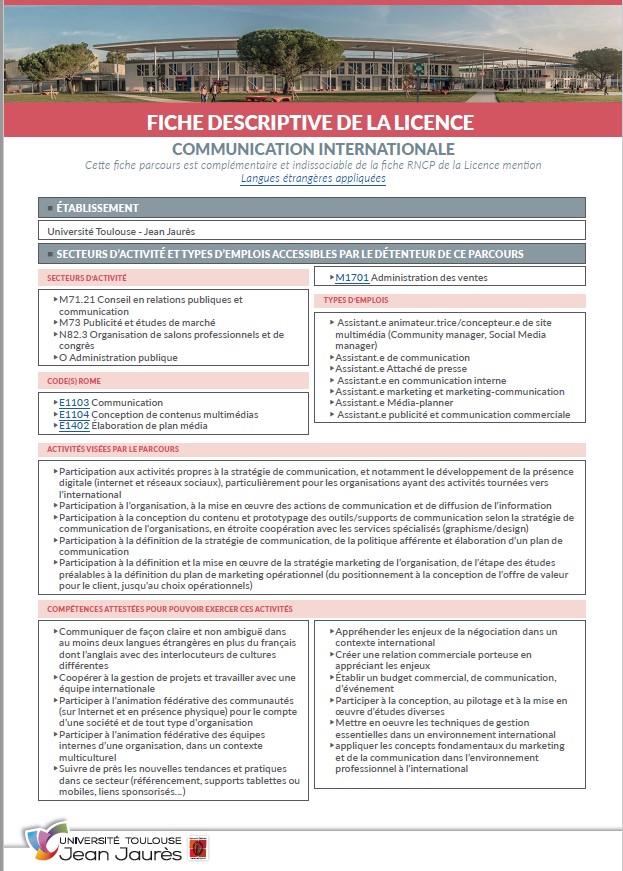 Vignette Fiche descriptive Licence Communication Internationale